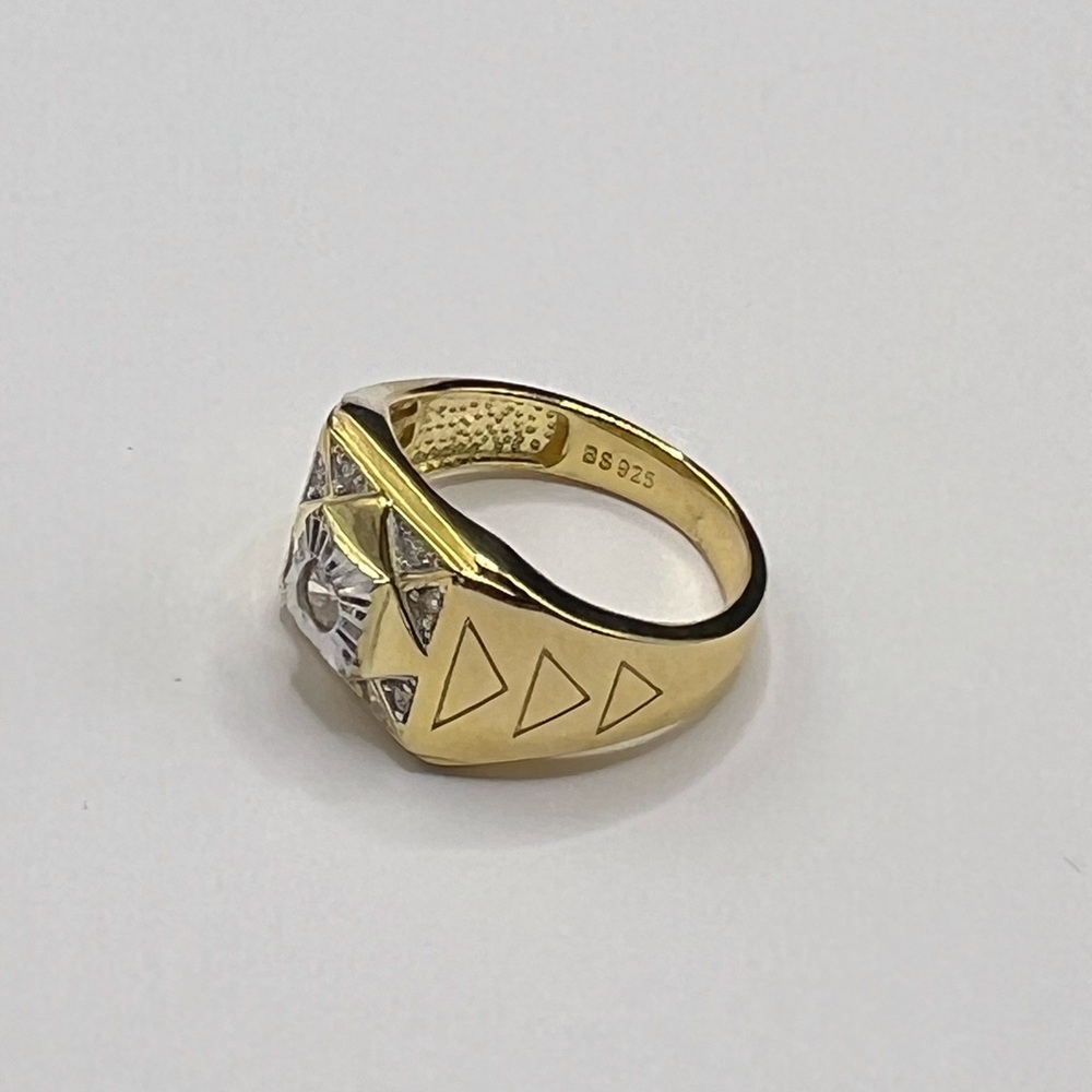 Men's Gold over 925 Sterling Silver Signet Ring with Center Stone CZ Size 9.5 - Picture 10 of 17